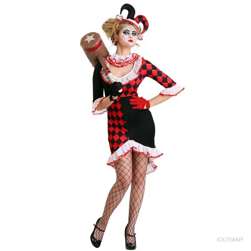 Halloween Carnival Sexy Naughty Clown Magician Role Funny Costume Party Club Cross-dress Circus Black And Red Costume Dress