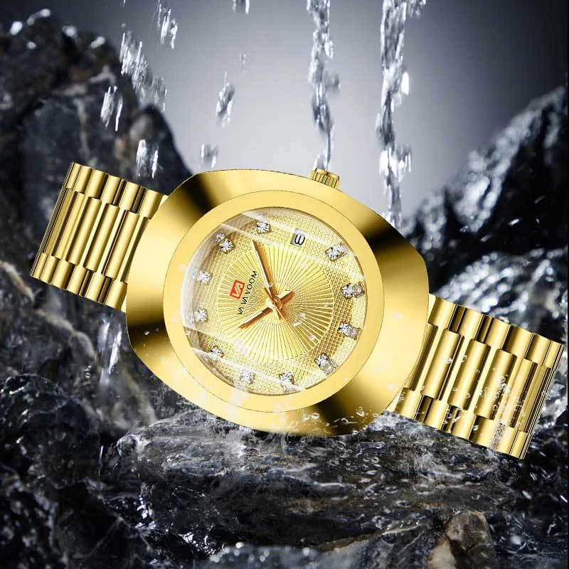 VA VA VOOM New Couple Quartz Watch Gold Diamond Inlaid Waterproof Calendar Night Light Steel Strip Mechanical Fashion Watch