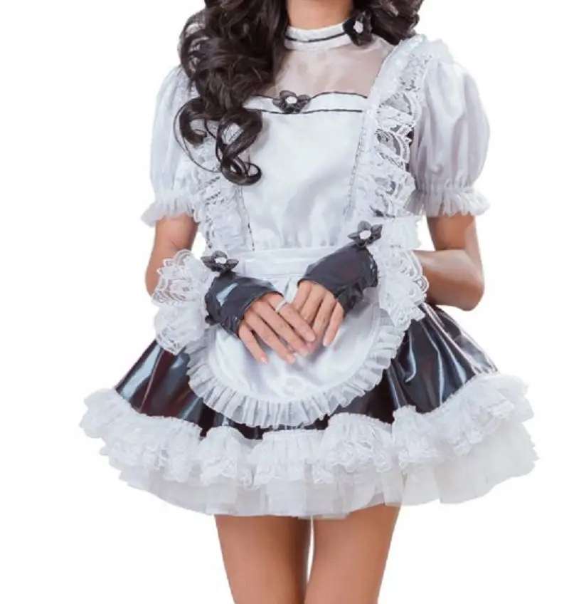 

Lockable Sissy Dress Maid Satin Chest Lace Perspective Sexy Independent Apron Role Play Costume Customization