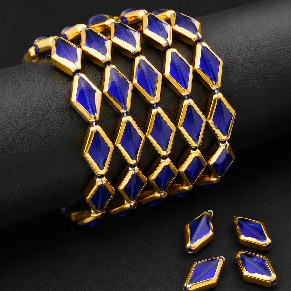 11x15mm Flat-Pointed Glass Crystal Beads Medium Blue Handmade DIY Jewelry Bead for Bracelets Necklaces and Accessories