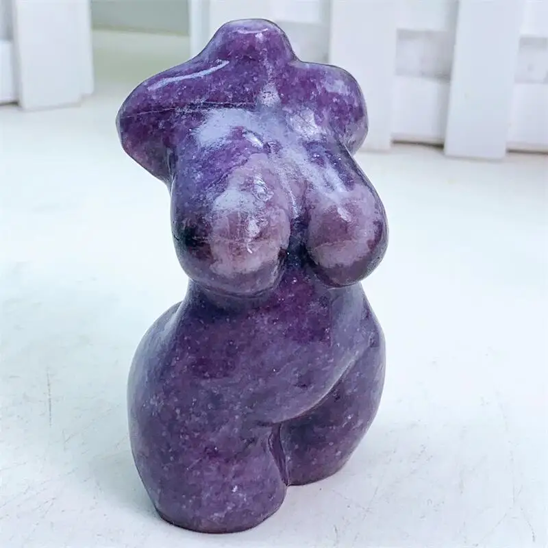 

8CM Natural Purple Mica Lady Body Carved Art Statue Healing Energy Crystal Crafts Home Decoration Accessories 1PCS