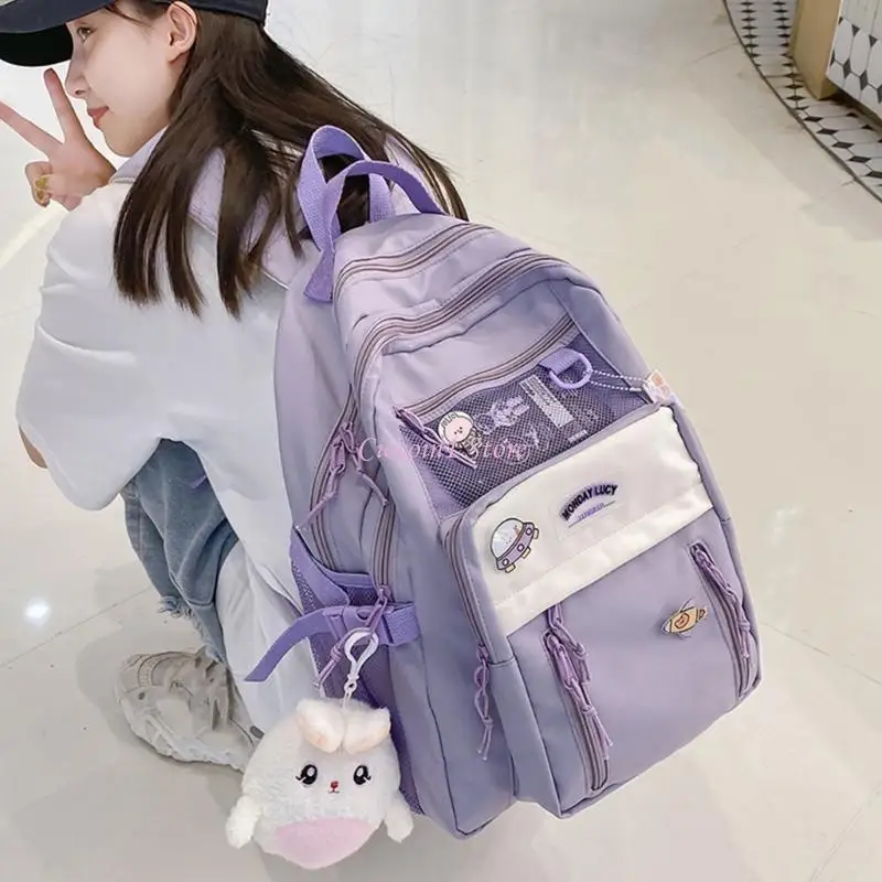 대학 십대 청소년을위한 귀여운 펜던트 나일론 학교 가방과 Y1ub 배낭