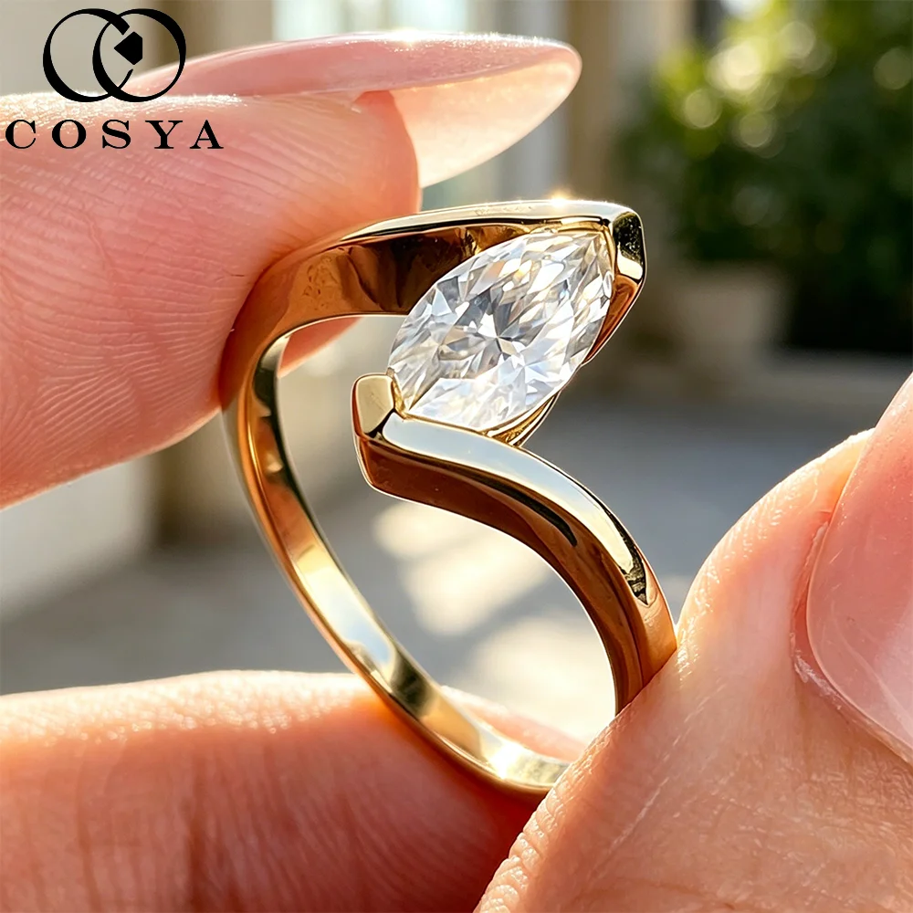 

COSYA 1CT Marquise Cut Moissanite Solitaire Ring For Women S925 Silver Plated 18K Gold Bride Wedding Band Jewelry Gift Certified