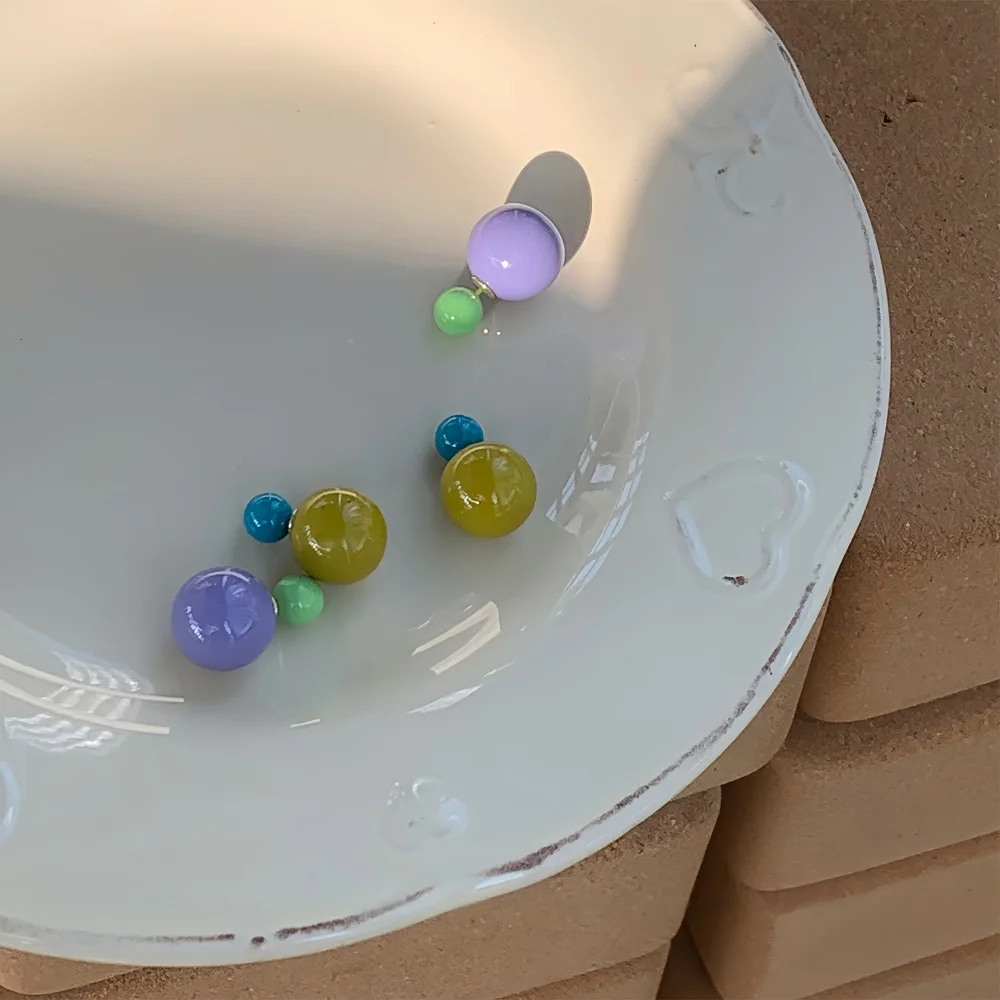 Kpop Candy Color Ball Stud Earrings Simple Contrast Earring For Women Fashion Party Jewelry Accessories