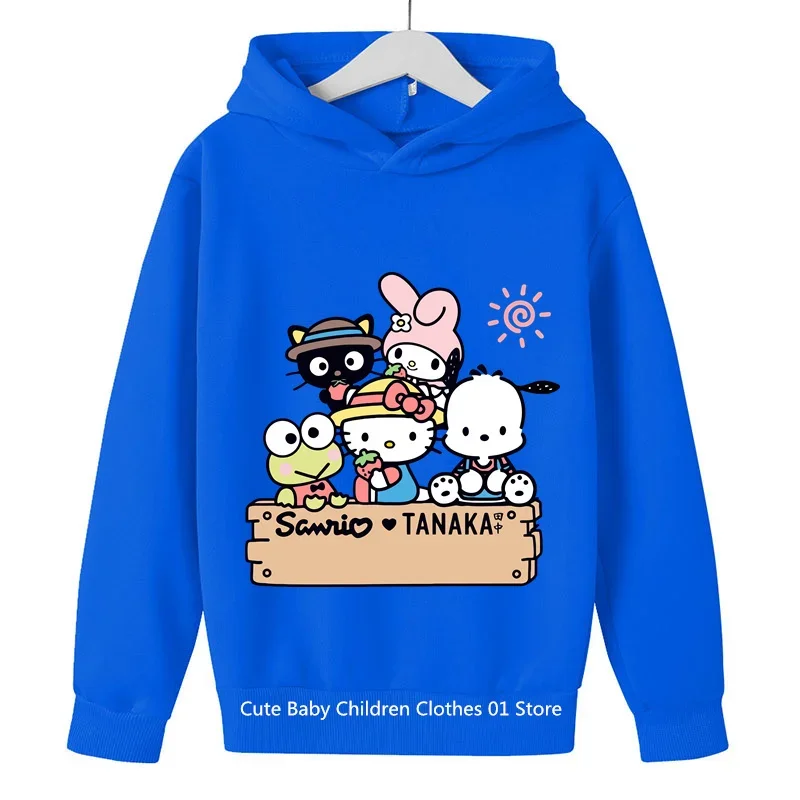 2024 Cute Anime Hello Kitty Kids Girls Hooded Hoodie Fashion Boys Casual Student Teen Casual Top Ages 1-14 Outdoor