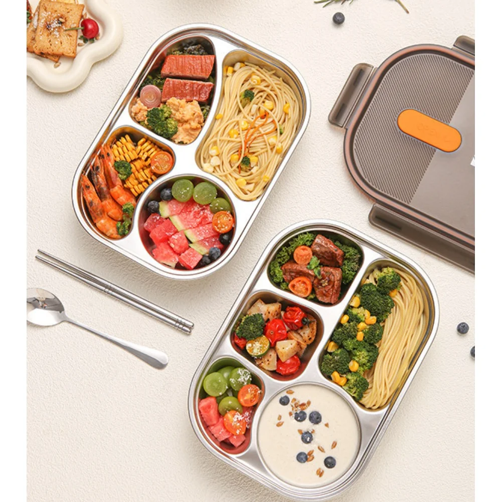 Stainless Steel Lunch Box 5 Compartments 1500ml Microwave Safe Food Container with Carry Bag for Office School Travel