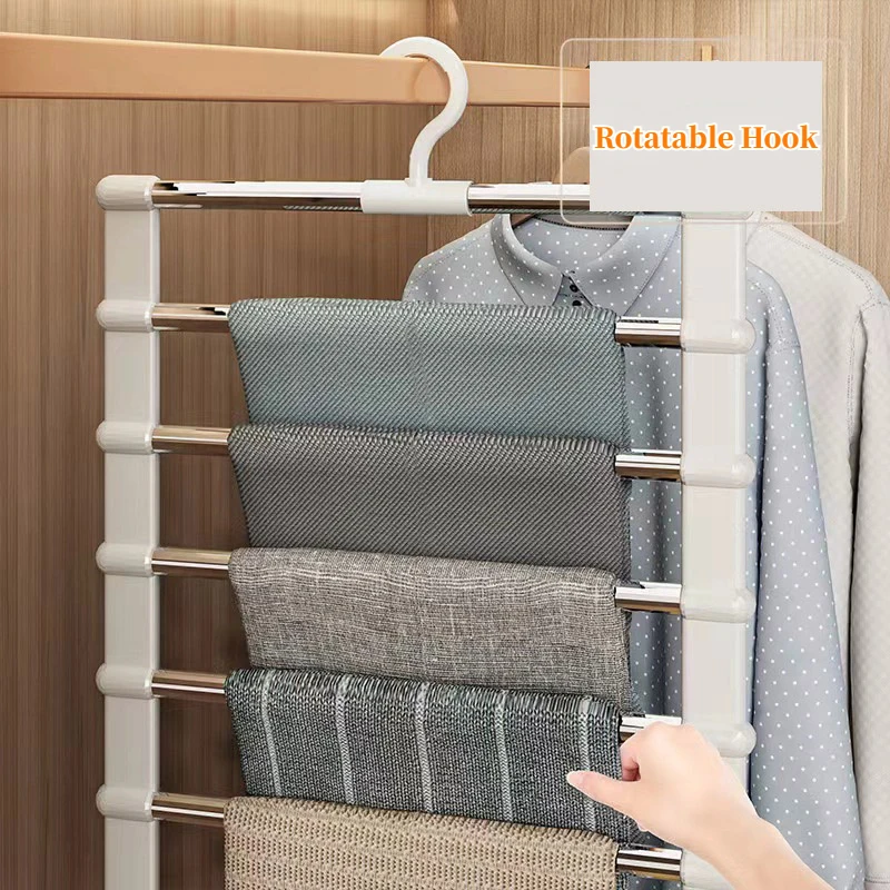 4/6 Layers Stainless Steel Pants Hanger,Magic Foldable Trouser Rack for Save Wardrobe Space,Ladder Hangers Closet Organizer