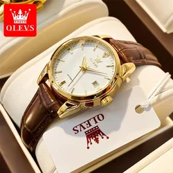 OLEVS-Relógio Mecânico Esqueleto Automático para Mulher, Pulseira de Couro, Impermeável, Elegante, Casual, Novo