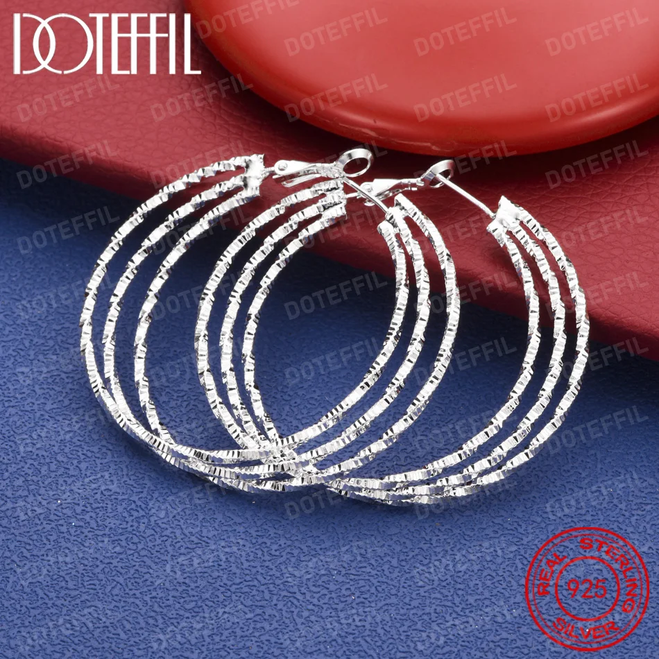 925 Silber 50MM Exquisite Runde Große Ohrringe für Damen Mode Hochzeit Schöner Schmuck Party-Geschenke