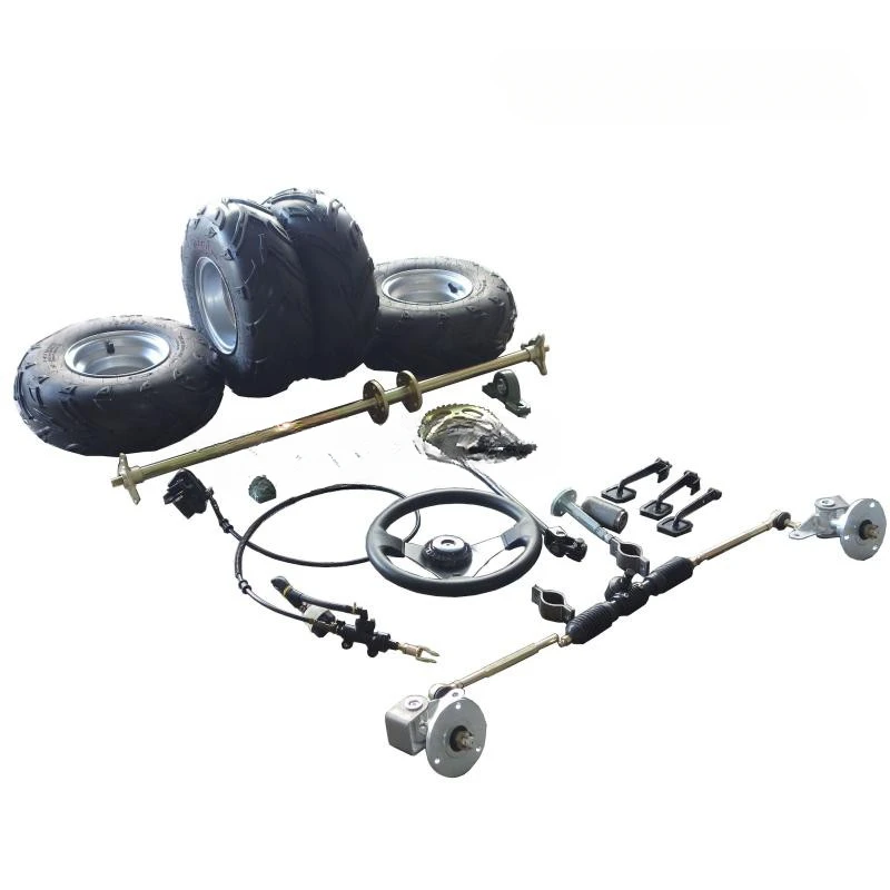 Self made four wheel electric motorcycle go kart accessories, rear axle 1 meter, rear axle 7 inch wheels, steering gear