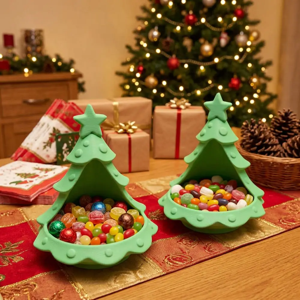 3D Printed Christmas Tree Storage Tray Plastic Hollow out Small Tree Candle Holder Decorative Star Top Accent