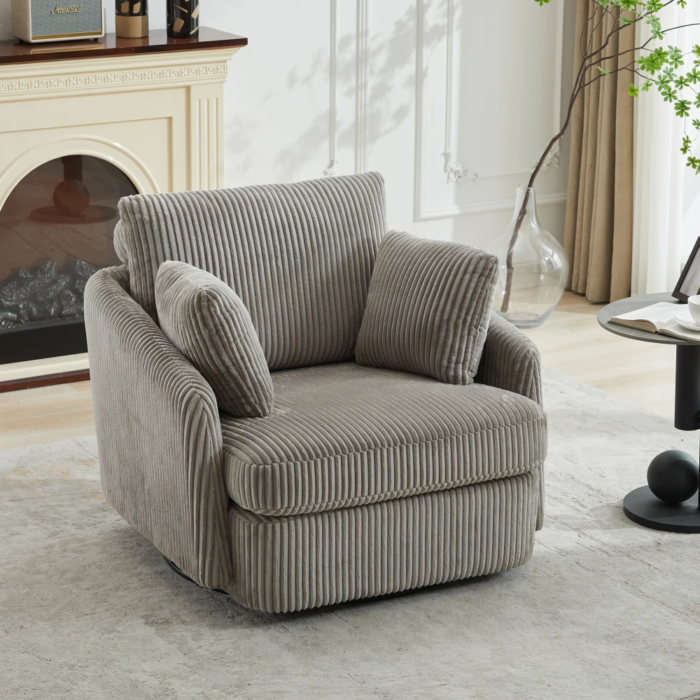 

40.55"W Swivel Accent Chair with 2 Throw Pillows,360° Swivel Gray Corduroy for Living Room Bedroom Lounge Hotel