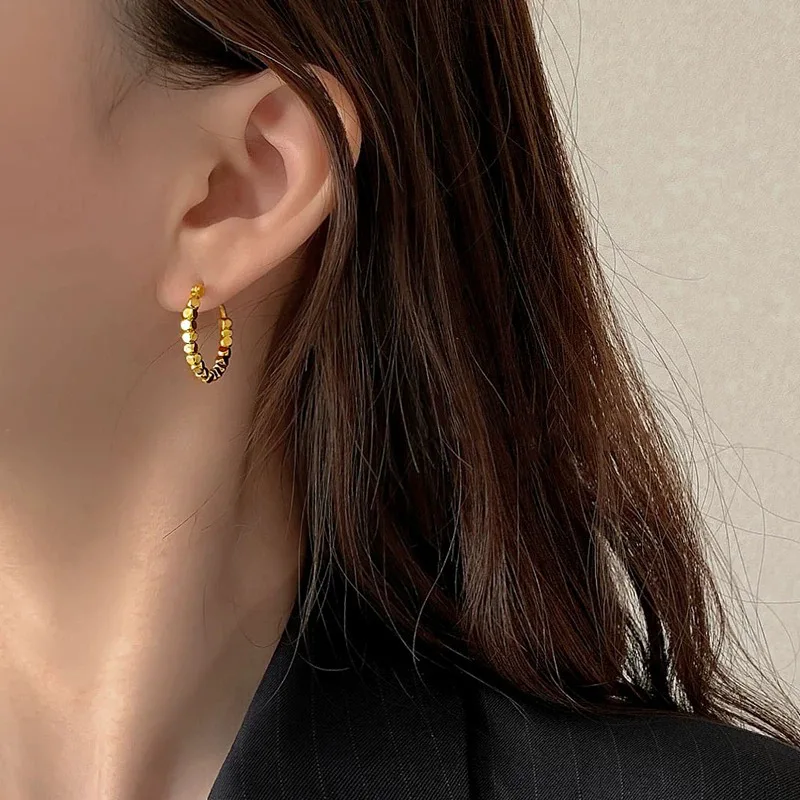 New light luxury 9999 24K real gold small sugar cube earrings circle square versatile earrings earrings earrings