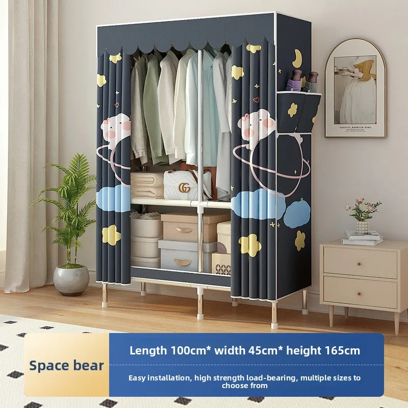 

2025 New Steel Tube Fabric Wardrobe Easy Assemble Closet Bedroom Storage Cabinet Rental Single Person Wardrobe US EU Market
