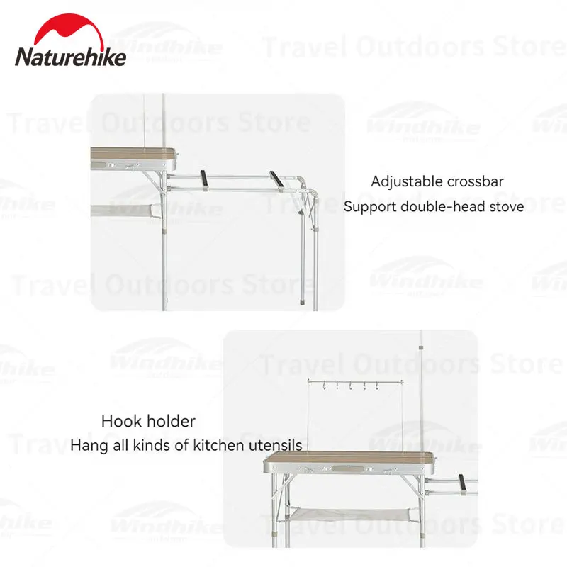 Naturehike MDF Folding Table Portable Cooking Table Outdoor Camping Picnic Barbecue Kitchen Cooking Table Multifunctional Shelf