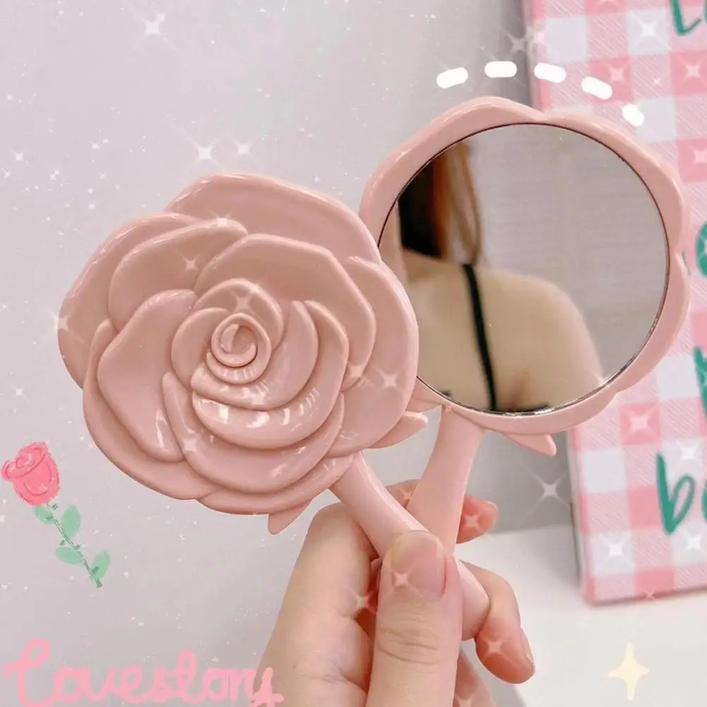 Espejo de mano estéreo 3D con forma de Rosa Retro, espejo compacto para maquillaje cosmético, regalos de cumpleaños para niñas