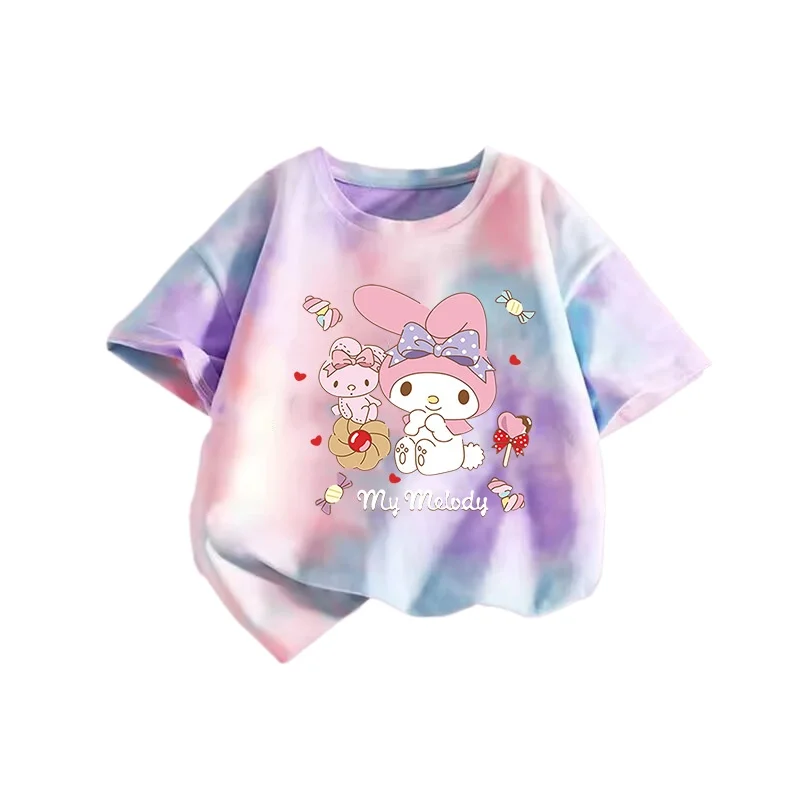 

Girls Summer Tie-Dye Casual T-Shirt - Round Neck Loose Top for Kids, Breathable & Soft Clothing Collection