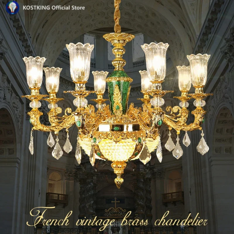 European Style Villa Duplex Hotel Lobby Brass Crystal Chandelier Luxury Restaurant Led Chandeliers