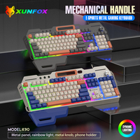 Wired Membrane Keyboard All-Metal Panel with Multimedia knob mobile phone holder for Games Office Backlit Keyboard Mouse Combo