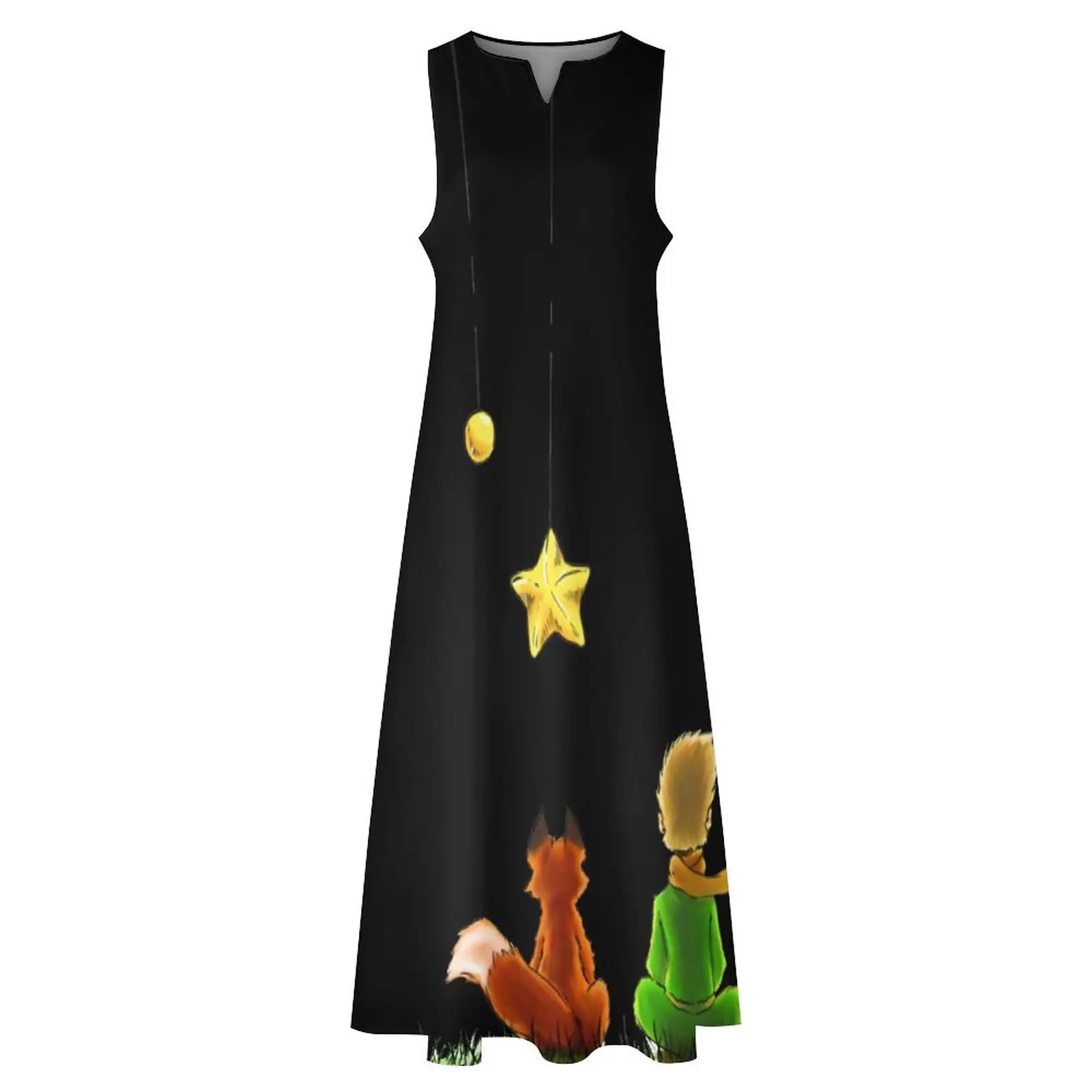 Little Prince Dress Summer Cute Fox And Stars Street Style Boho Beach Long Dresses Women Graphic Elegant Maxi Dress Big Size 4XL