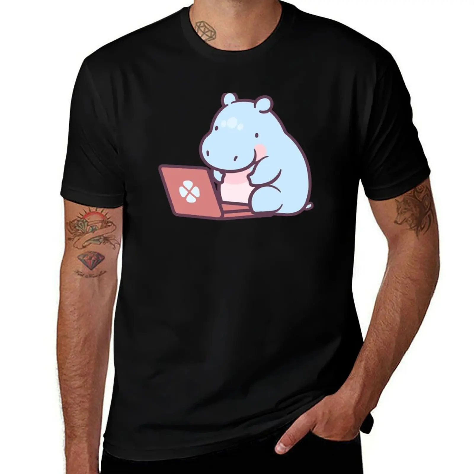 Cute Cartoon Baby Hippo Laptop T-Shirt g man t shirts for men T-Shirt