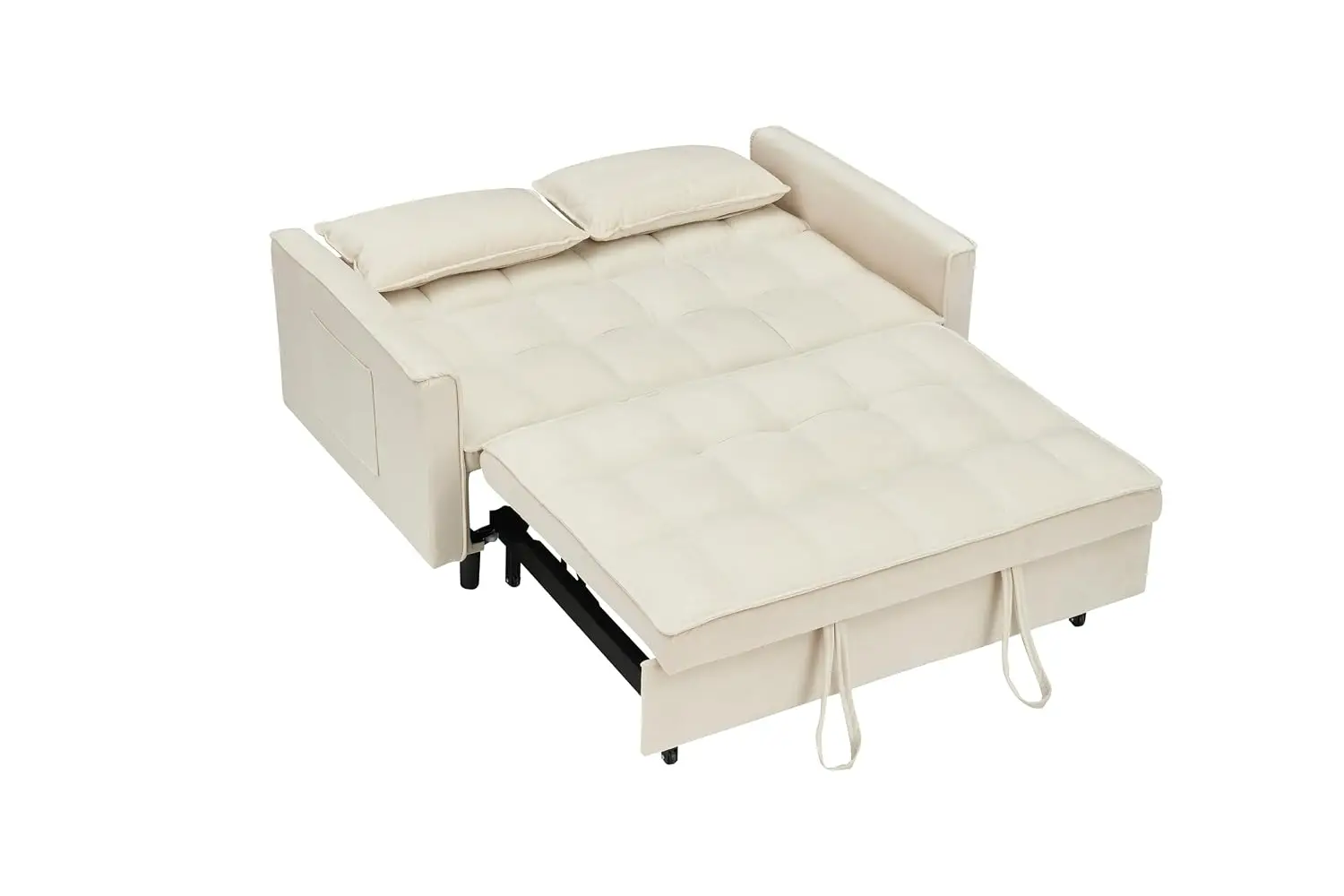 Velvet Convertible Sleeper Sofa with Pull Out Bed & Adjustable Backrest for Living Room & Bedroom, Beige, Customized