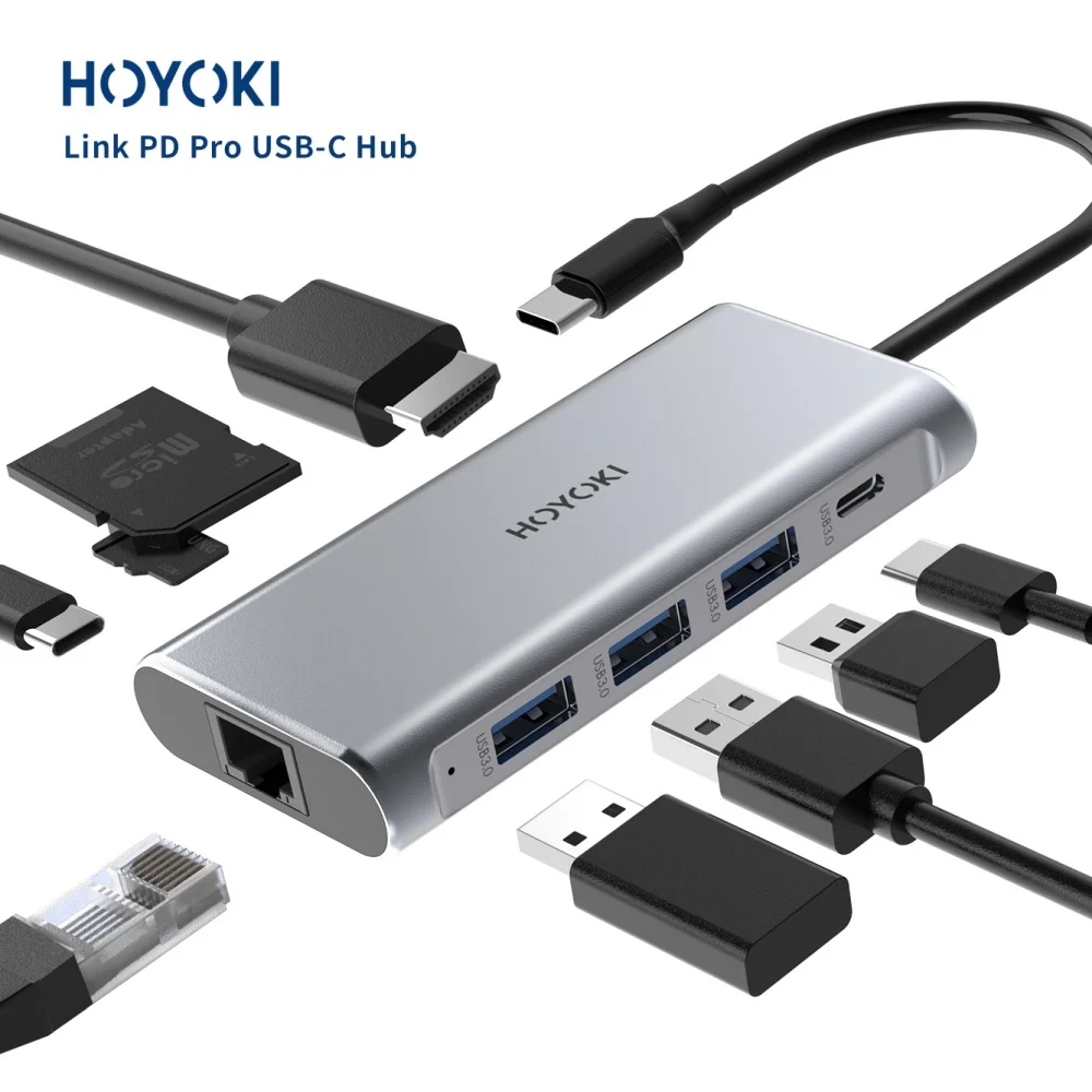 

HOYOKI 9-in-1 Docking Station Multi-Port Hubs 4K 60Hz Type C To HDMI RJ45 Ethernet PD 100W For MacBook Sumsang PC USB 3.0 Hub