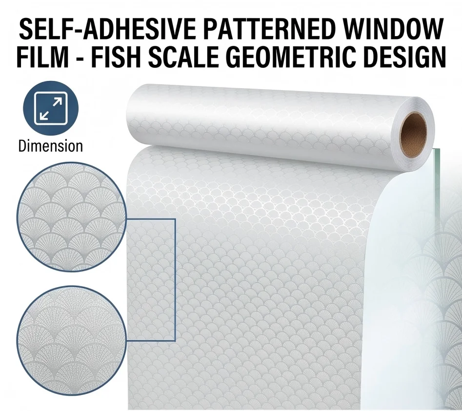 Self‑Adhesive Frosted Window Film Fish Scale Geometric Pattern Privacy Decor Glass Sticker for Home Decoration