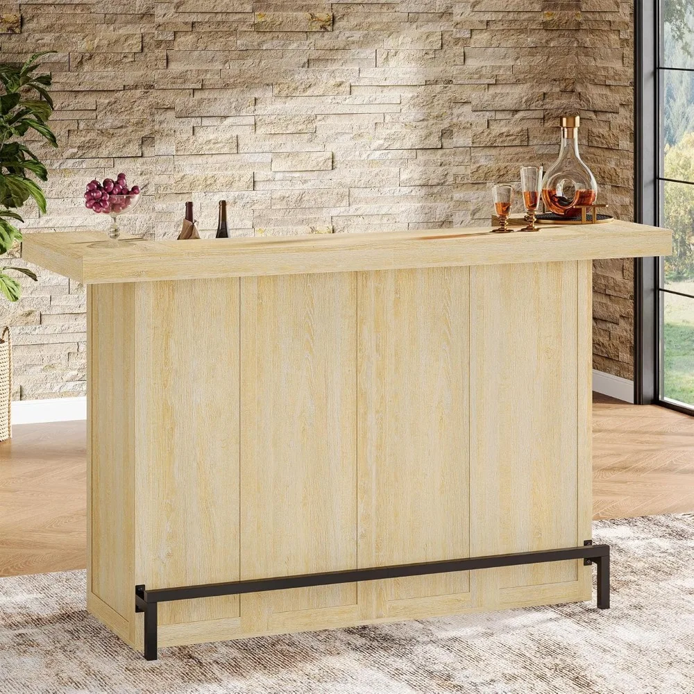 

4-Tier Bar Table, 70.9-Inch Large Modern Home Bar Unit with Wine Glass Holder and Black Footrest, Wine Liquor Cabinet with Stor