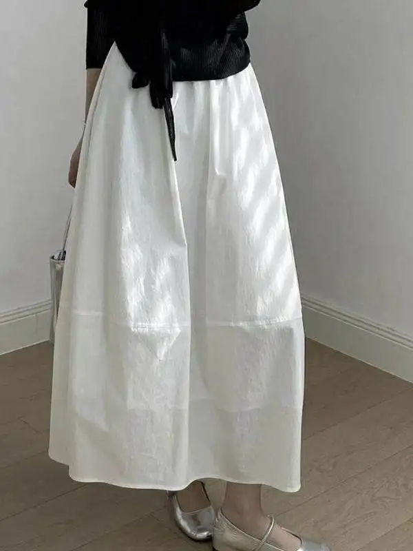 

White Flower Bud A-Line Midi Skirt High Waist Commuter Style Women's Skirt Half Body Skirt Korean Version Winter Season