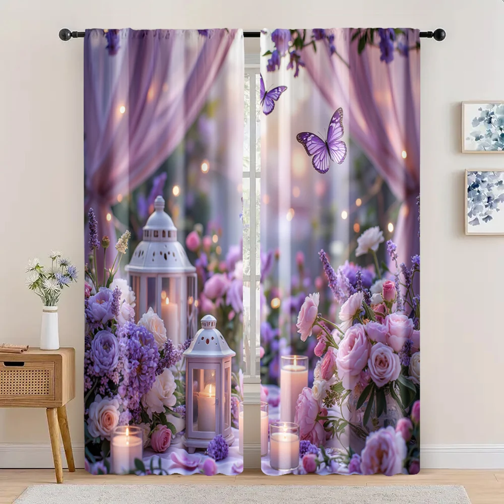 

2 шт., вечерние оконные шторы, красочные сады и бабочки, прочный полиэстер, без электричества, настенный декор, подходит для
