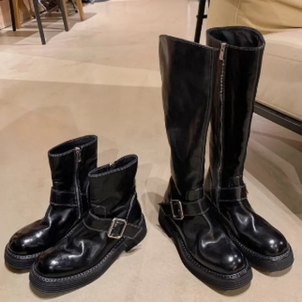 

Трендовый дизайн, женские сапоги до колена, модные черные кожаные женские туфли, осенняя новая обувь, простая универсальная крутая обувь для девочек Botas Mujer