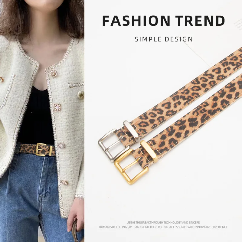 Western Leopard Print Leather Pin Bukle Women Belt Fashion Dress Jeans Sweater Coat Belt for Ladies