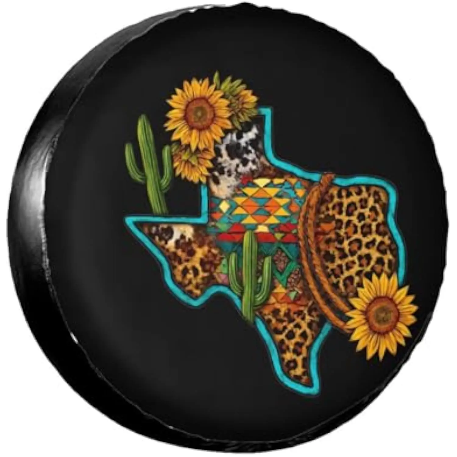 Texas Western Sunflowers Cactus Tire Cover Waterproof Polyester RV SUV Spare Wheel Protector