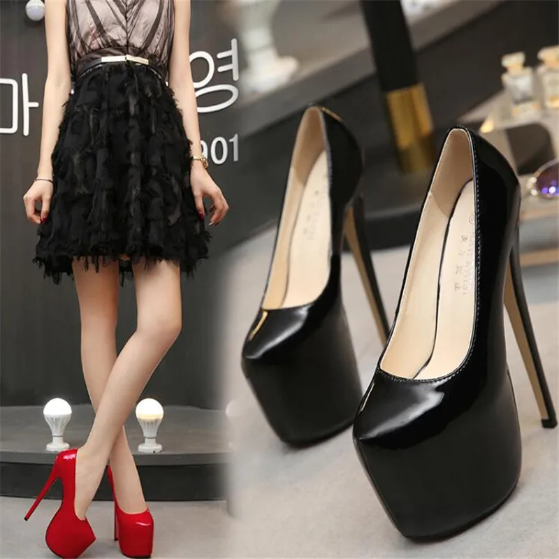 35-44 Size Women Super High Heels 18cm Shoes Concise 8CM Platforms Shoes Pumps Wedding Party Sexy Leather Heel Shoes Zapatos