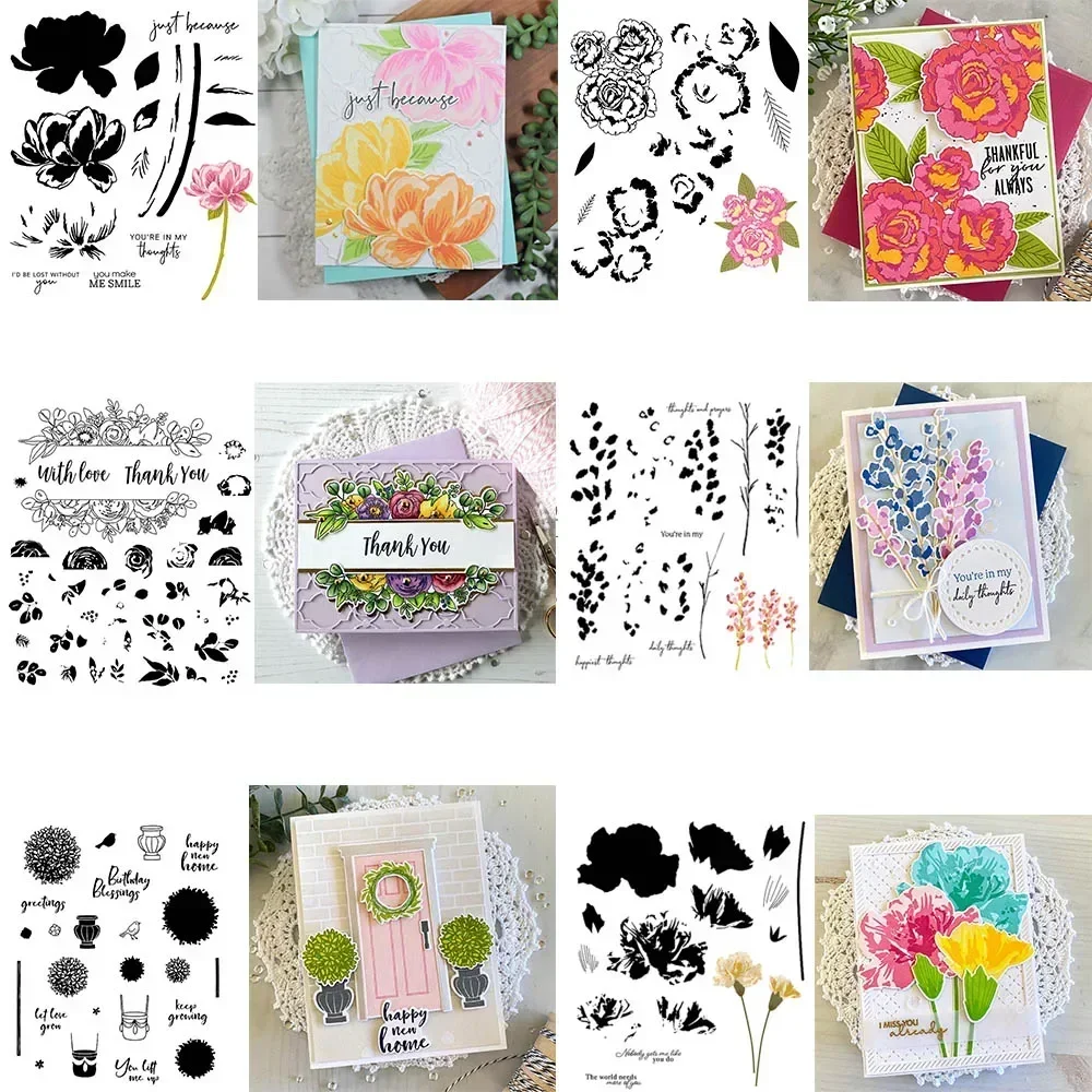 Lotusblumen-Stempel und Stanzformen mit verzaubernden Rosen, gerahmt mit floralem Muster, für DIY-Scrapbooking, Bastelarbeiten und Kartenherstellung