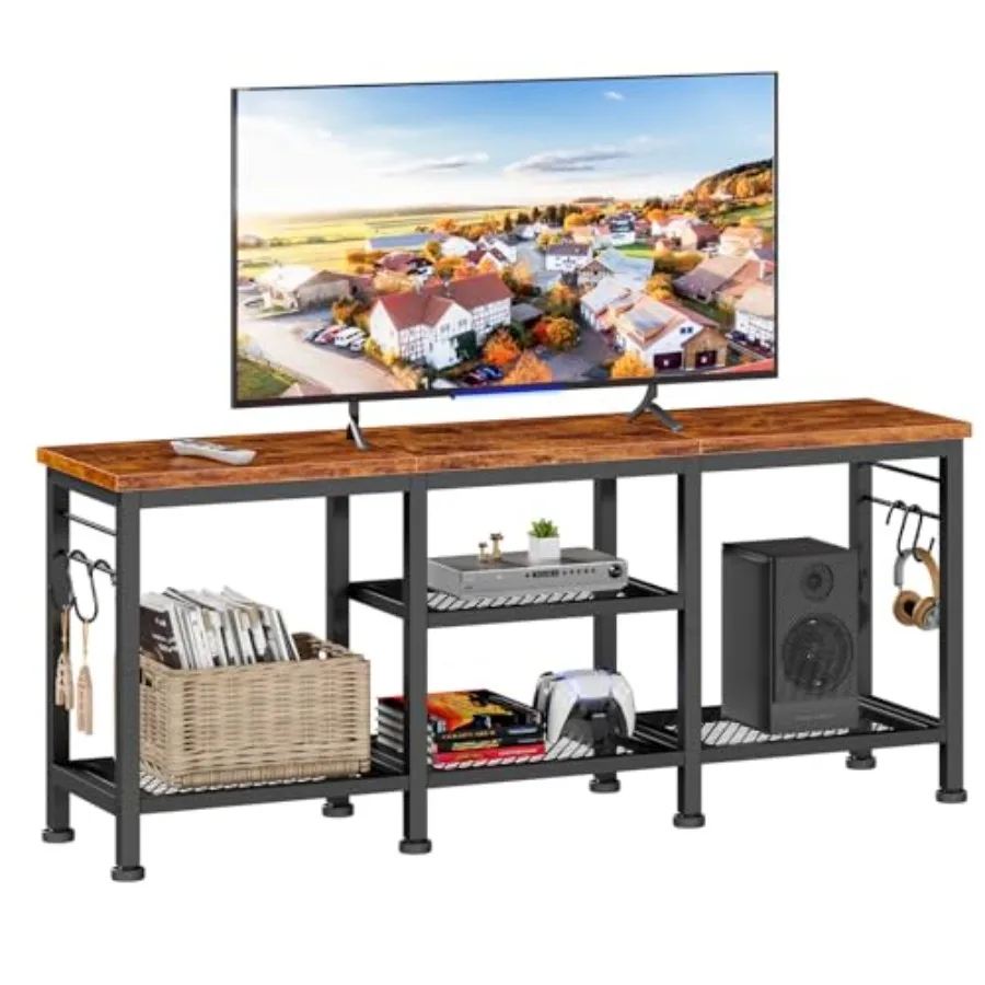 

TV Stand for TVs up to Entertainment Center with Open Storage Shelves Media Console Table with Soundbar Shelf for Livg Room Bed