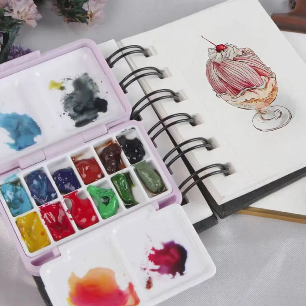 1pc Pocket Watercolor Paint Storage Box, Mini Portable Palette, 12-Compartment Paint Dispenser.
