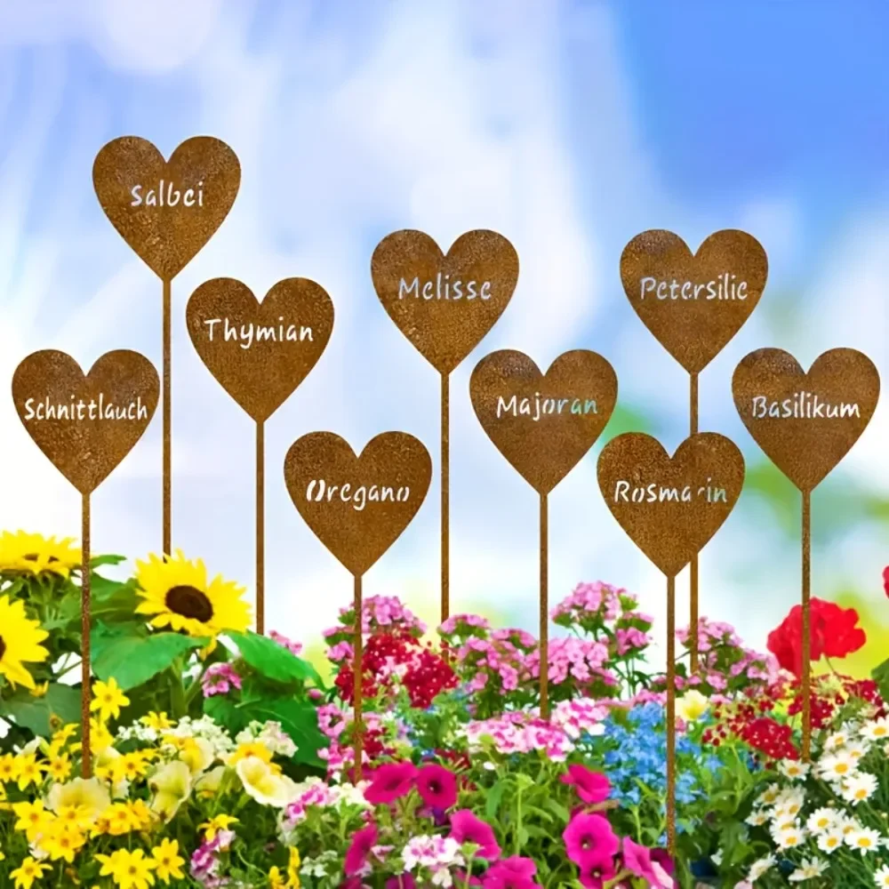 CIFBUY Metal Garden Stakes Heart Herb Markers Rust Resistant Easy Install Plant Labels For Yard Decor