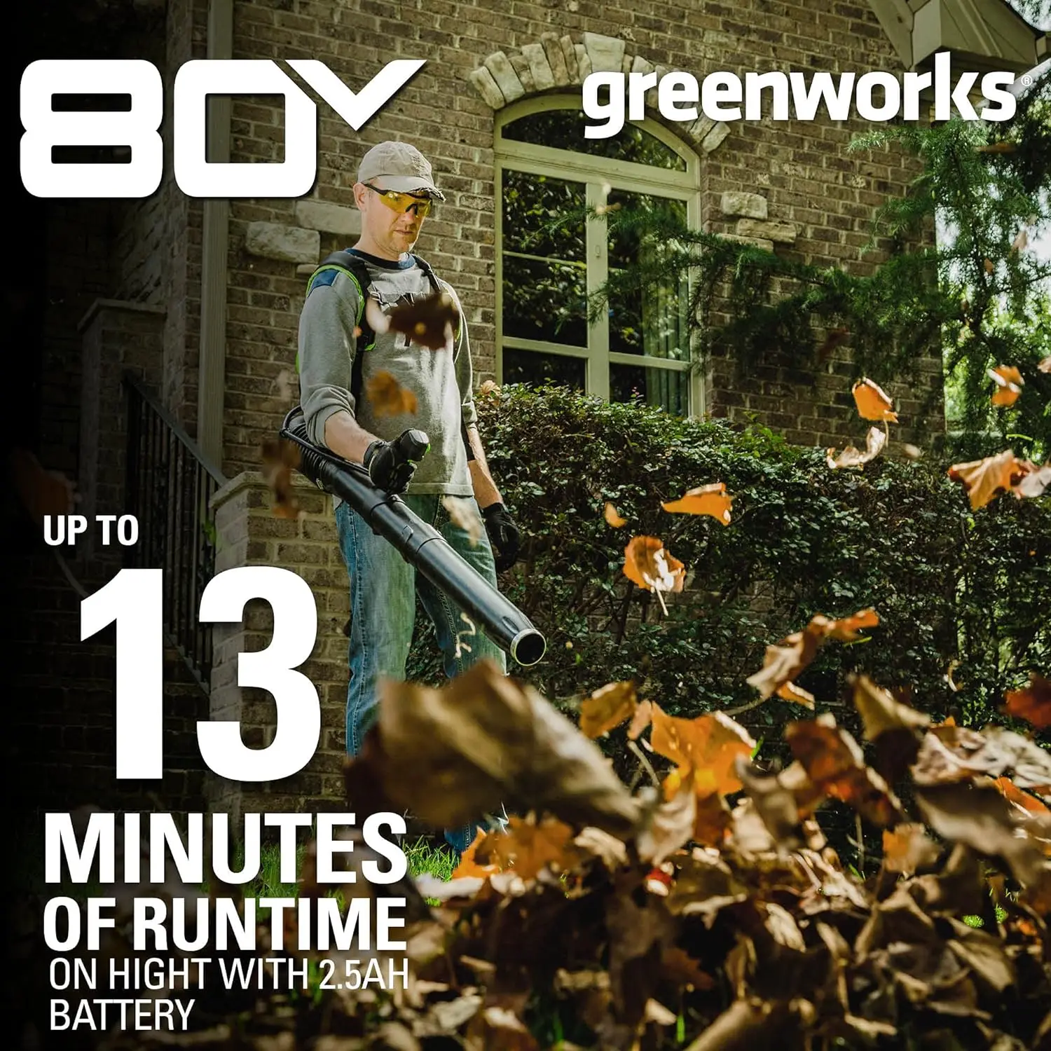 Greenworks 80V (180 MPH/610CFM/75+ Compatible Tools) Cordless Brushless Backpack Blower,2.5Ah Battery and Rapid Charger Included