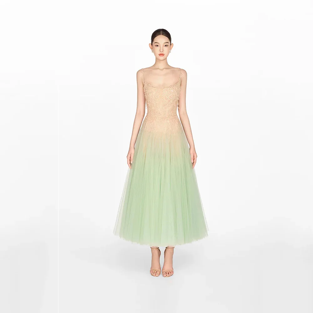 

DRESS FORU Elegant Ciassic Evening Dress Tulle for Ankle-Length Spaghetti Strap Prom Dress Applique Robes De Soirée Customized