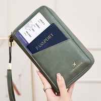 Unisex RFID Travel Passport Holder Bag with Double Zipper Airline Ticket Organizer, Crossbody Long Wallet for Documents Cards