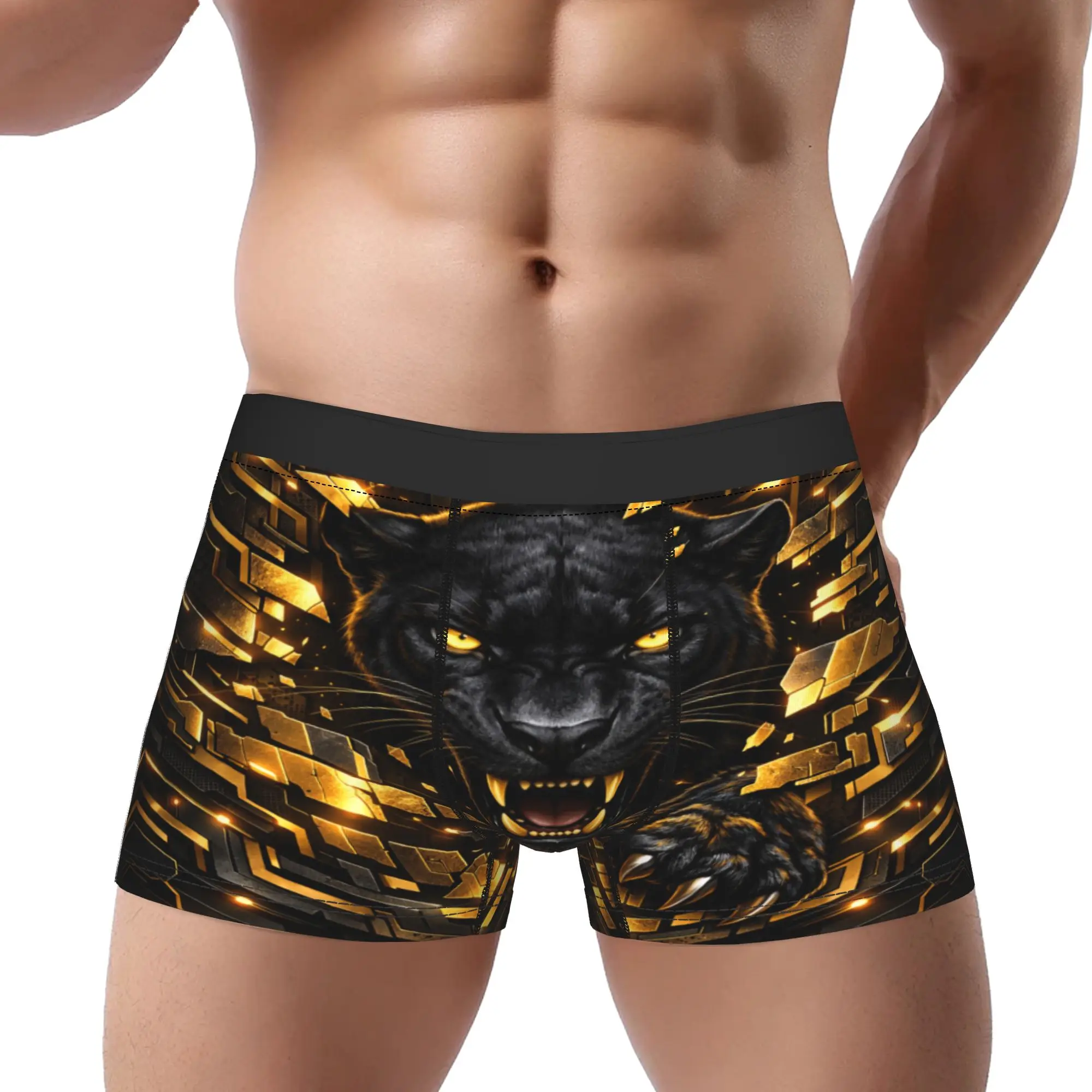 Golden Mechanical Black Panther Poster  Underpants Breathbale Panties Man Underwear Comfortable Shorts Boxer Briefs