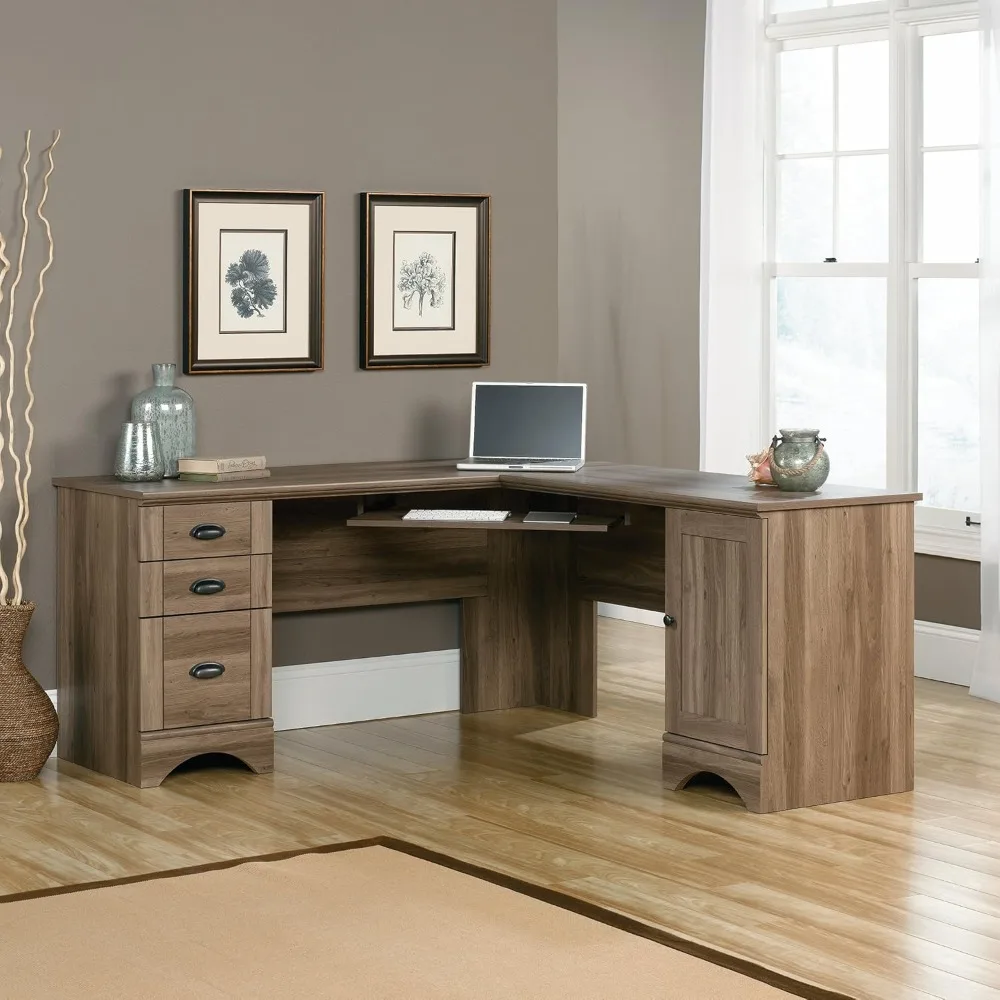 

Harbor View computer desk, 66.14 D x 66.14 W x 30.28 H inches, salt oak veneer