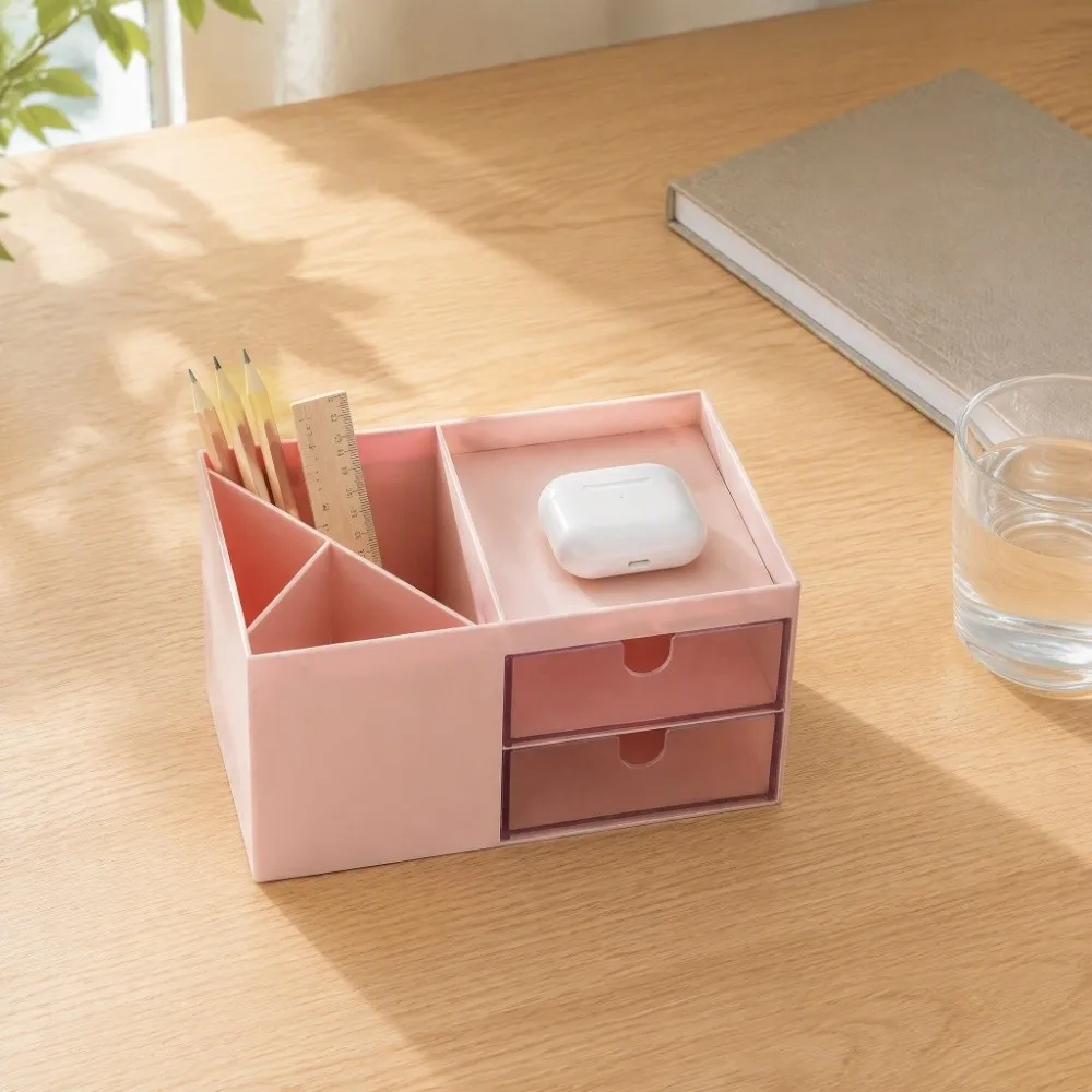 Two Drawers Desktop Storage Drawer Multi-Grid Layout Divided Compartments Cosmetic Storage Box Desktop Storage Organizer