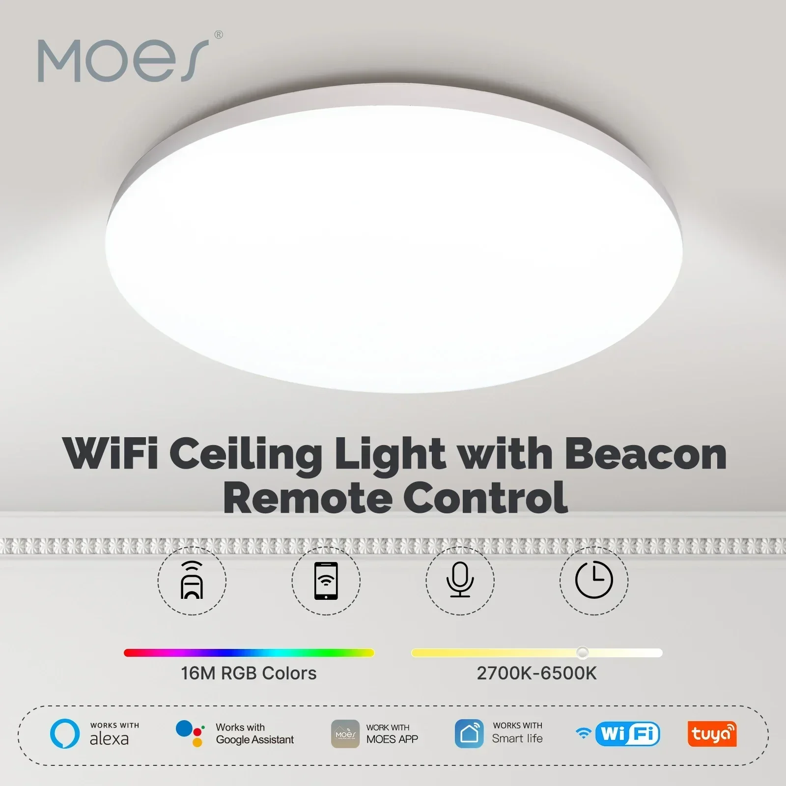 MOES Tuya WiFi Ceiling Light Smart Lamp Bluetooth With Beacon Remote Control Work With Alexa and Google Home