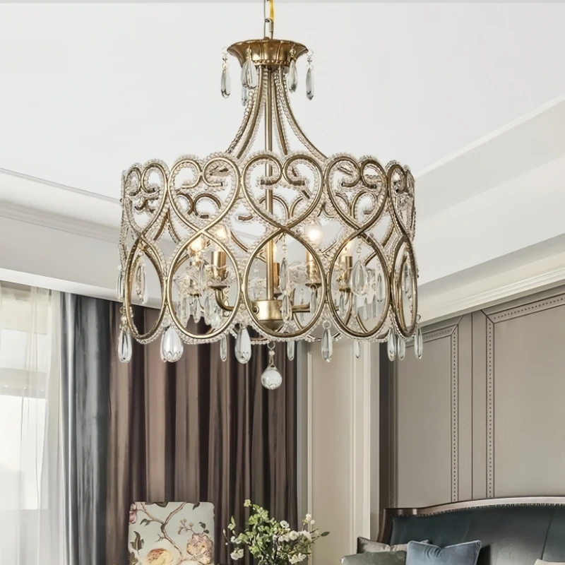 Heart Shaped French Crystal LED Light Romantic Princess Bedroom Pendant Lamp American Chandelier Dining  Living Room Decor
