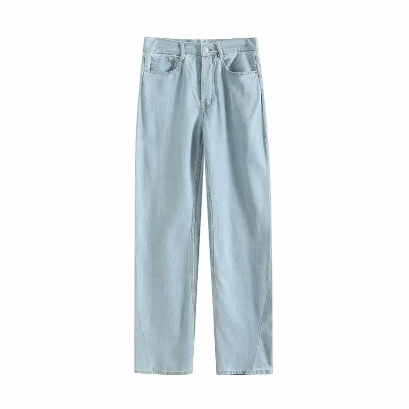 

Women 2024 Spring and Summer New Fashion light blue Jeans Chic Button Ornament Joker Pocket Wide Leg Pants Trousers Mujer