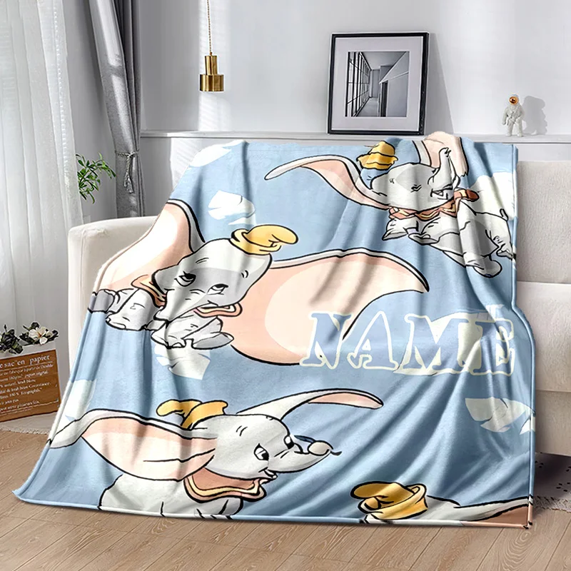 [Personalized Dumbo Blanket] Soft Flannel Dumbo Custom Name Blanket | 1pc 3D Cartoon Print, Light Blue All-Season Cozy Throw