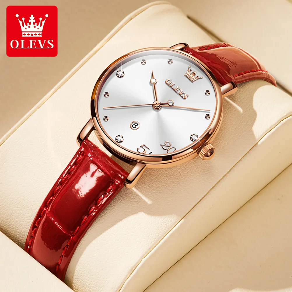 OLEVS 5505 Auto Date Quartz Watch For Women Luxury Elegant Waterproof Wristwatch Original Fashion Leather Woman Dress Watches